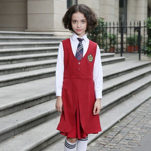 Cotton/ Polyester Custom School Girl Uniform Red School Girl Dress Uniform Girls School Pinafores