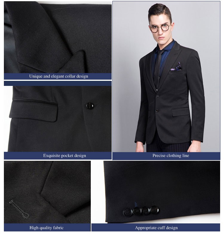 Custom Design Business Men Black V-neck Single Breasted Suit