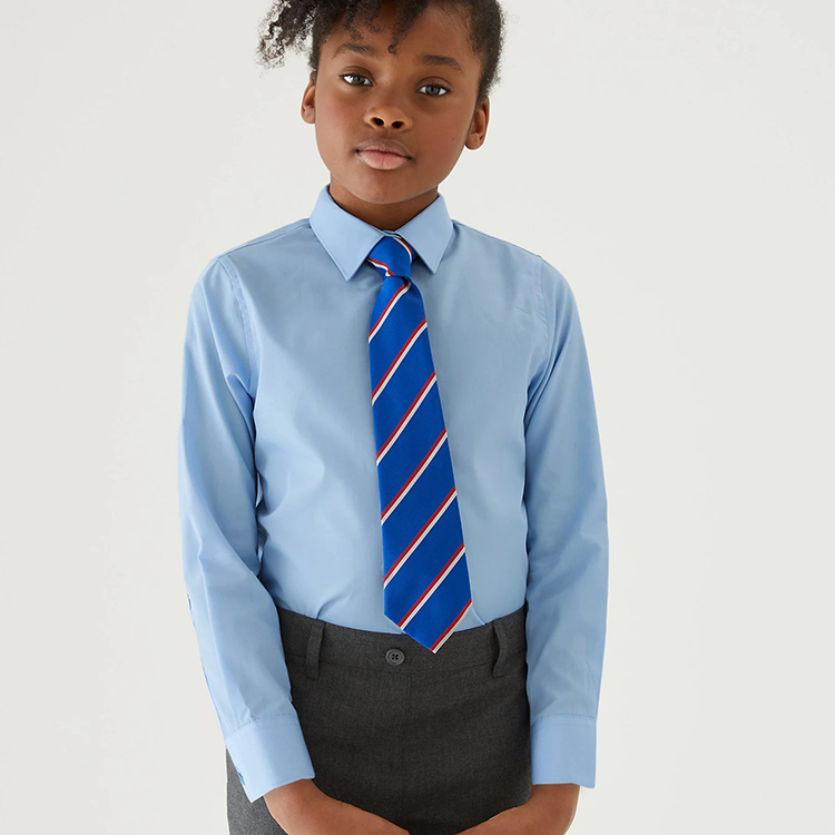 Custom Design Long Sleeve Single Breasted Solid Blue Color School Uniform Boy Shirt