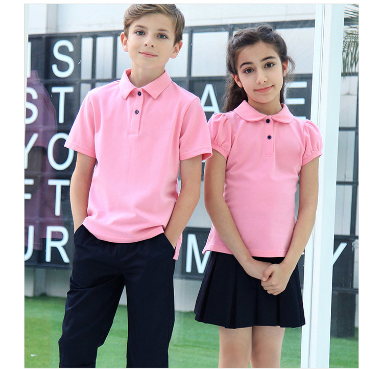 Custom Design Pink Solid Color Children Clothing Polo Summer Sport Shirt Uniform