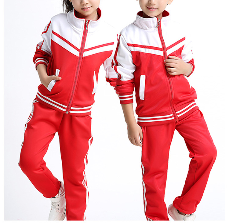 Custom Design Color Combination Middle School Student Uniform Zipper Front Long Sleeve Stand Collar Coat And Pants