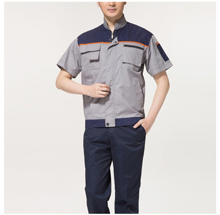 Factory Summer Useful Color Combination Zipper Short Sleeve Working Uniform Set with Four Pocket