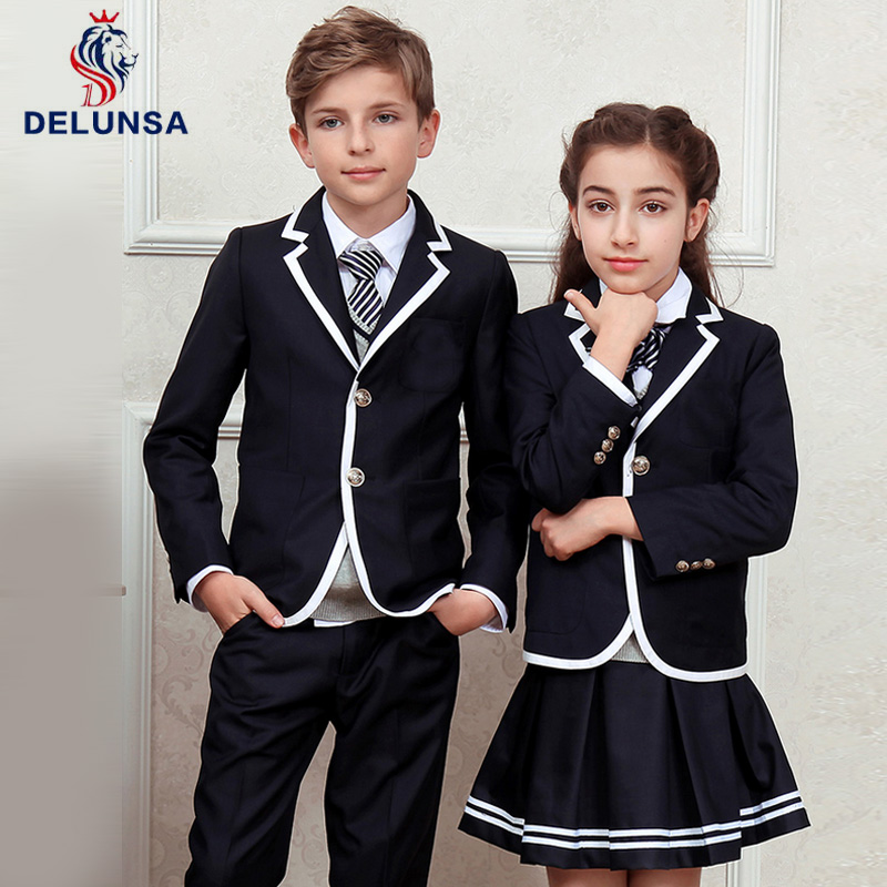 British Style Button Fly Long Sleeve Windproof School Uniform Black Blazer
