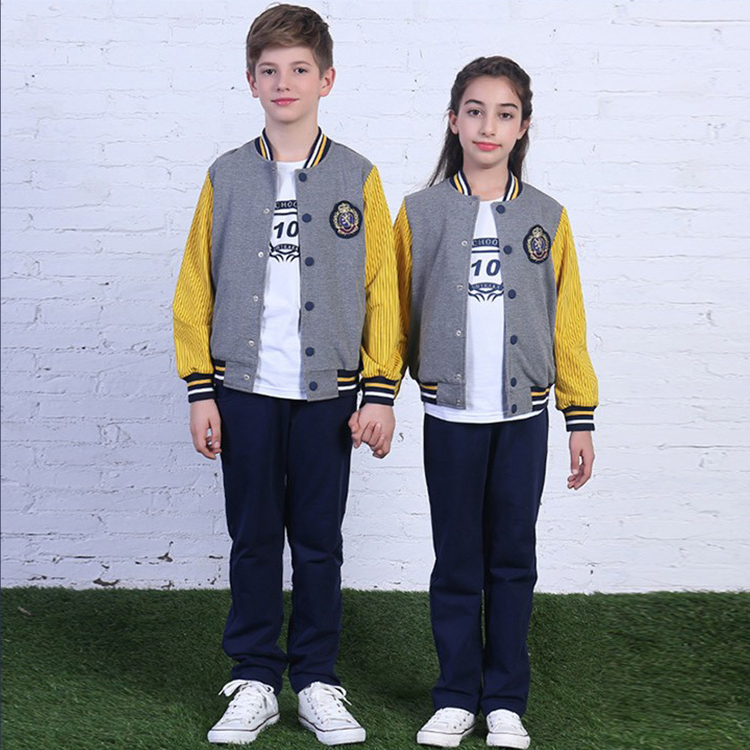 Child Color Combination Baseball Uniform Long Sleeve Front Zipper Coat And Pants