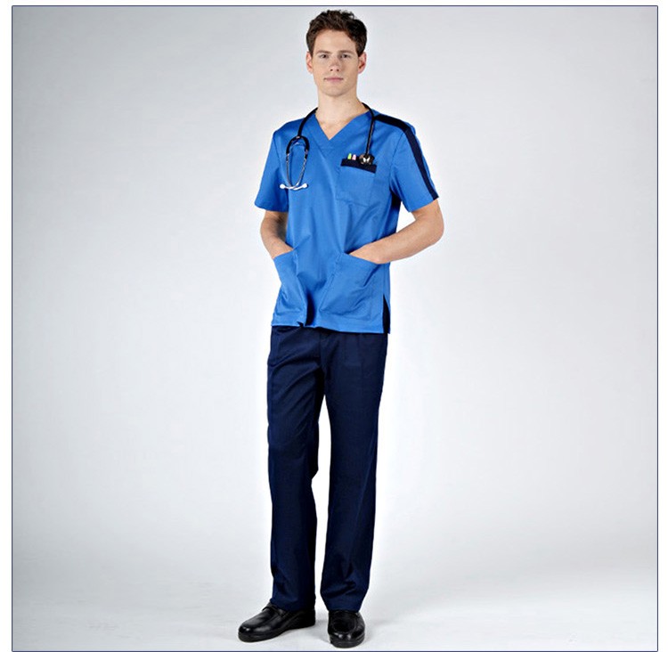 OEM Navy Custom Design Blue Nurse Uniform Top And Pants Medical Set