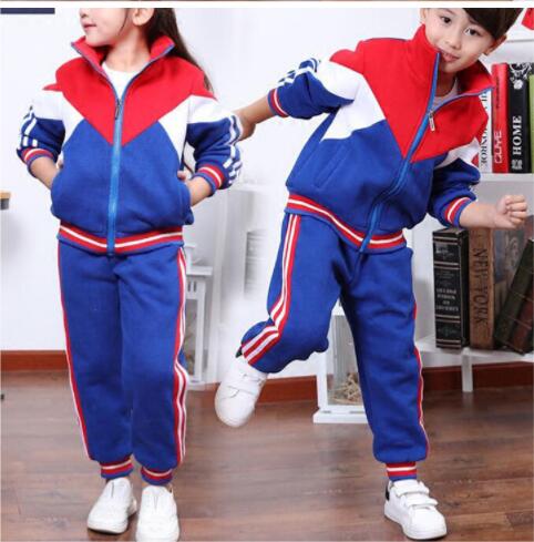 China Comfortable Custom Design Long Sleeve Zipper Color Combination School Uniform Set with Pocket