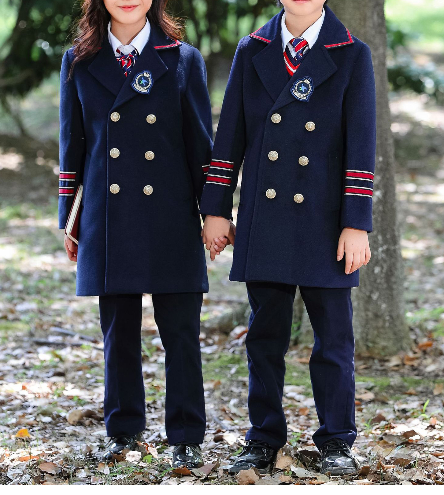 South Korea Kindergarten Uniform School Long Sleeve Double Breasted Black Winter Student Uniform Overcoat 