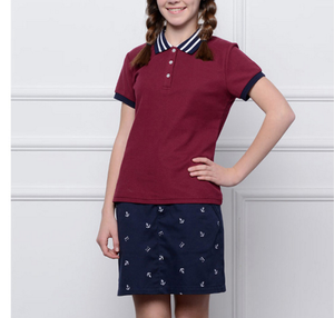 Single Breasted Red Short Sleeve Polo Shirt Comfortable School Daily Clothes Design for Girls