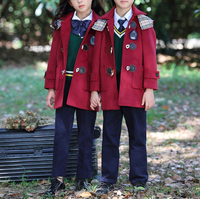 Autumn School Uniform Kids Kindergarten Single Breasted England Style Student Coat with Hat