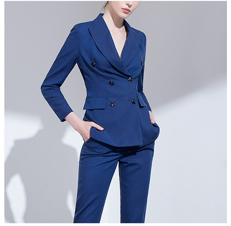 Custom Design Fashionable Women Business Office Double Breasted Long Sleeve V-neck Slim Blazer 
