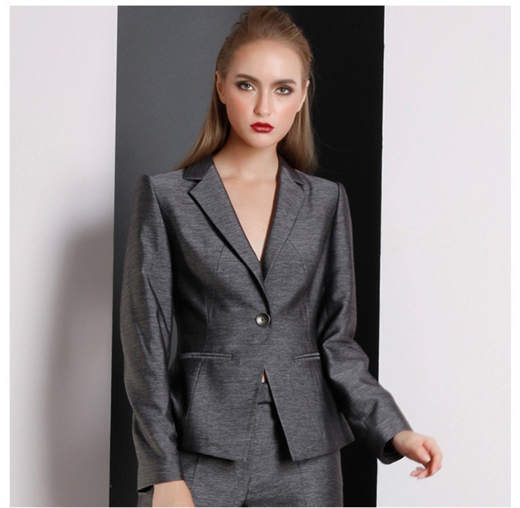 Custom Design Women Dark Grey Long Sleeve Single Button V-neck Blazer