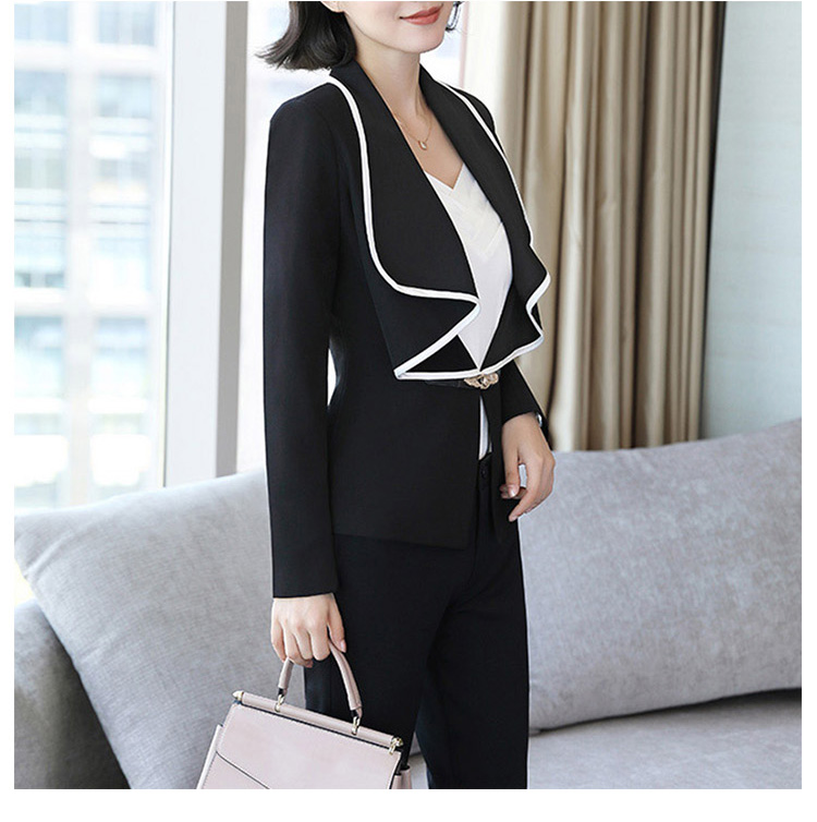Unique Collar Design Elegant Women Long Sleeve Single Button Blazer Set